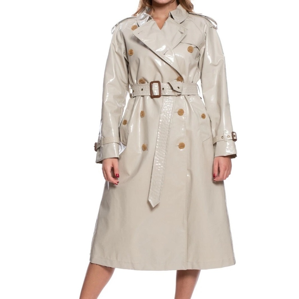 🇬🇧NWT Burberry Eastheath Vinyl Laminated Trench Coat Woman’s Size 12 - Picture 4 of 14